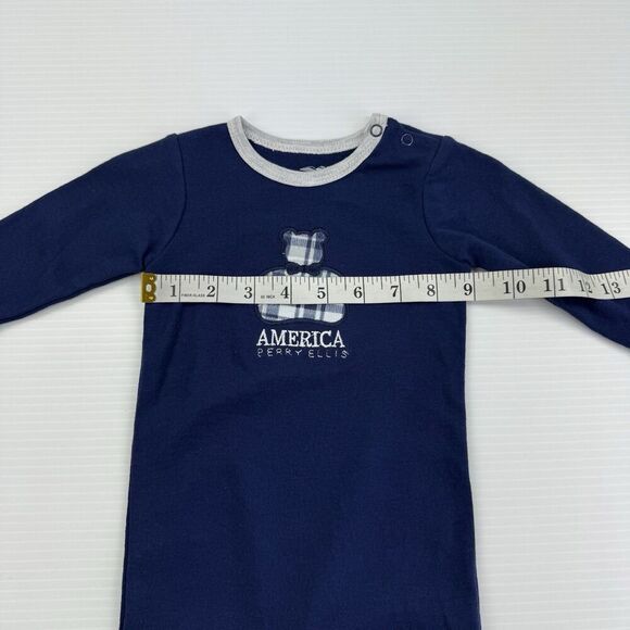 Perry Ellis America Baby Boy Sleeper 9M Navy Plaid Teddy Bear Footed Pajamas NWT - Picture 10 of 11